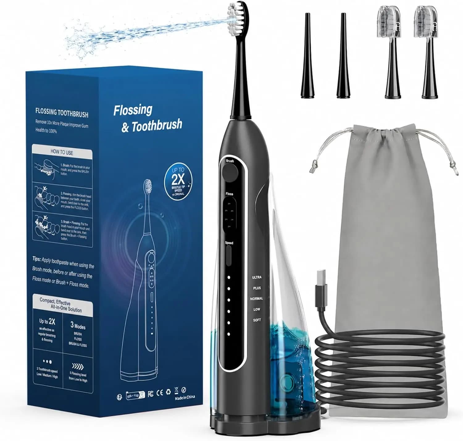 Portable Water Flosser & Electric Toothbrush Combo, IPX8 200ML Oral Irrigator with 5 Flossing & 3 Brushing Modes for Teeth, Gums, Braces Care