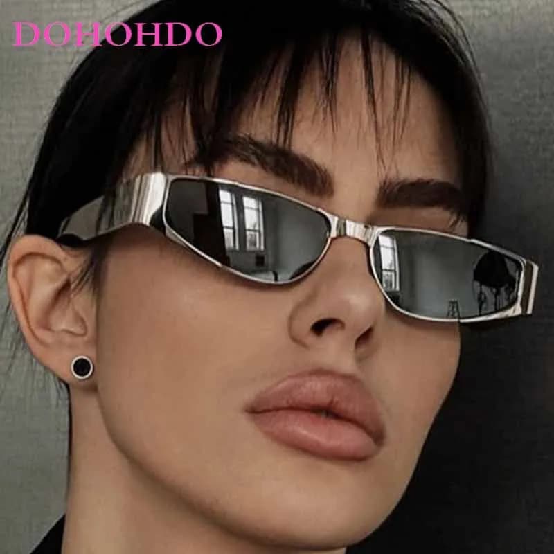 Occhiali da Sole Cyberpunk di Lusso da Donna, Montatura Stretta in Metallo, Occhiali da Sole Cool da Uomo per Viaggi e Feste, Occhiali alla Moda con Protezione UV400