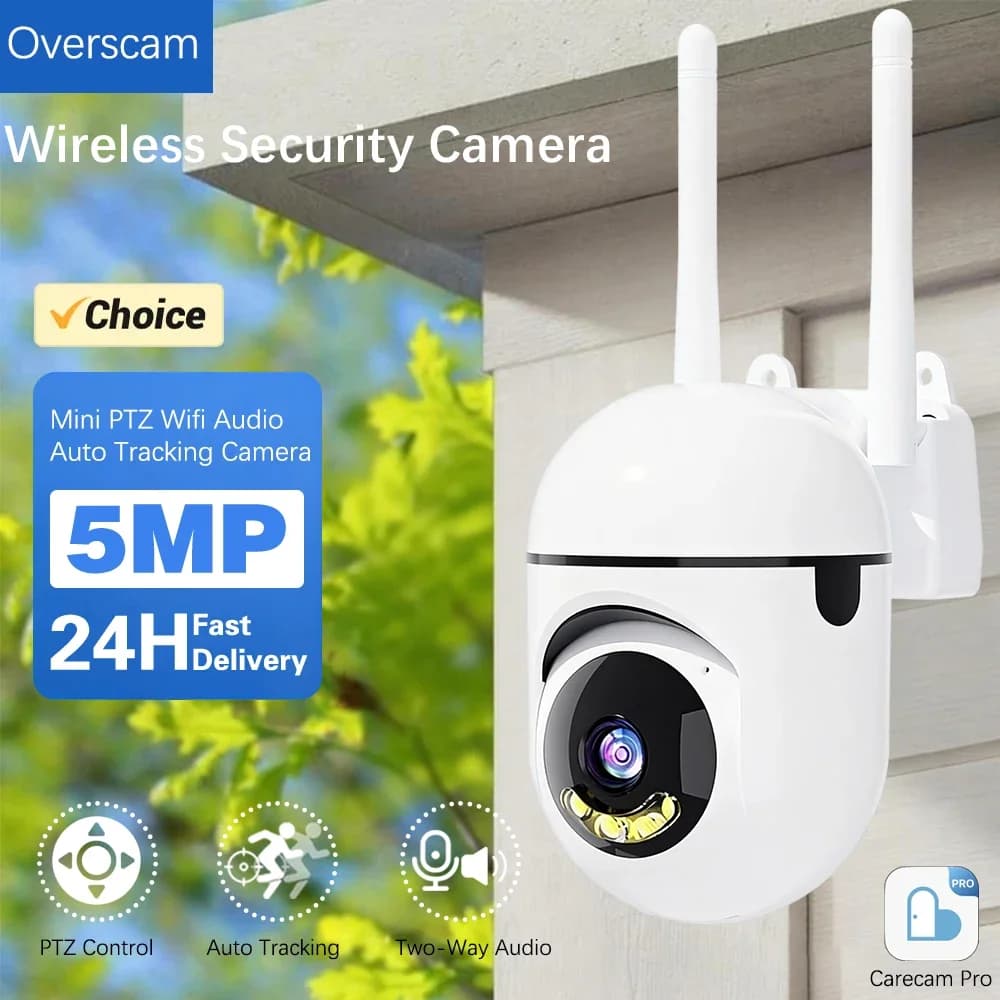 Telecamera IP Wireless PTZ Carecam Pro 5MP con Audio Bidirezionale, Visione Notturna a Colori, Sicurezza Domestica, Monitor per Bambini, PTZ 360 ° Sorveglianza