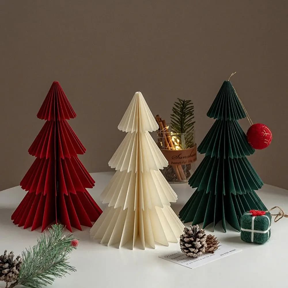 1pc 15/20/25/30cm Paper Origami Christmas Tree Ornament Atmosphere Decoration Santa Claus Mini Christmas Tree Scene Props