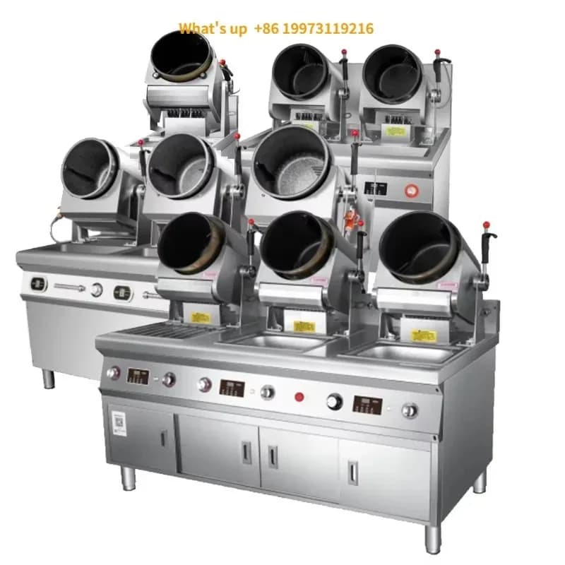2026 Tagliatelle di riso fritto Pasta Cottura Tamburo Wok Macchina Cucina commerciale Rotary Stir Fry Rob ot Acciaio inossidabile 10000-20000W