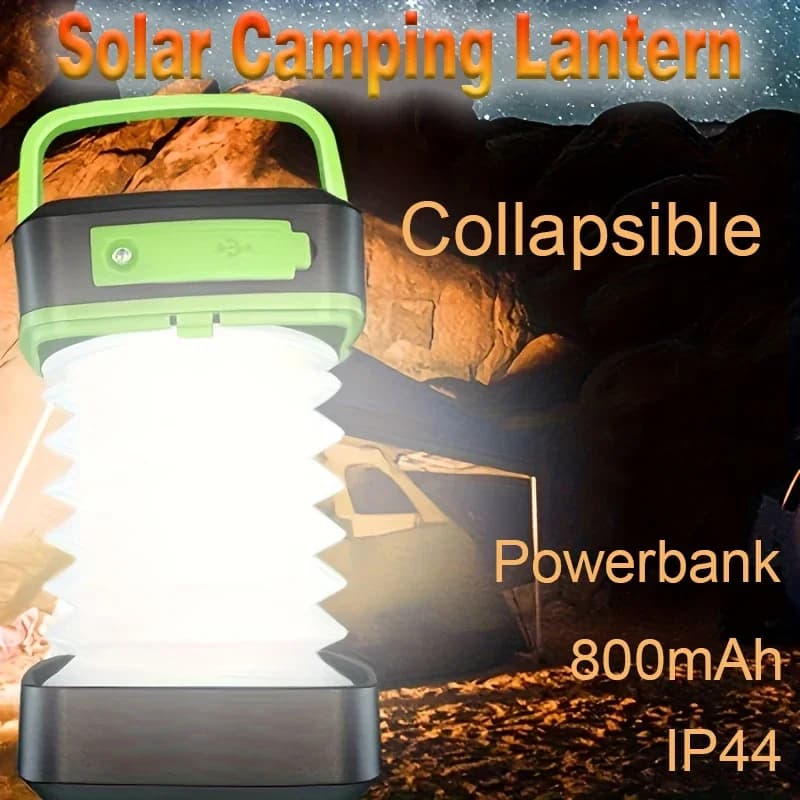 Lanterna da campeggio portatile ad energia solare, modalità multiilluminazione, Power Bank, gancio, esterno, campeggio, pesca, barbecue, lettura, luce di emergenza