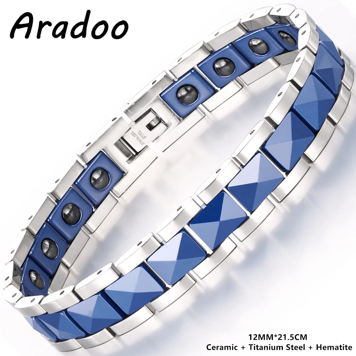 ARADOO Bracciale in acciaio al titanio ceramico premium per uomo donna con regali di gioielli con braccialetto per terapia magnetica ematite