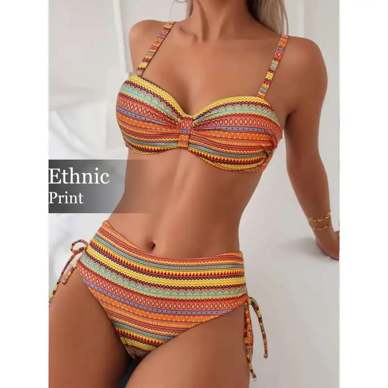 High Waist Swimsuit Women Push Up Bikinis Strappy Swimwear Female Bathing Swimming Swim Suit XL