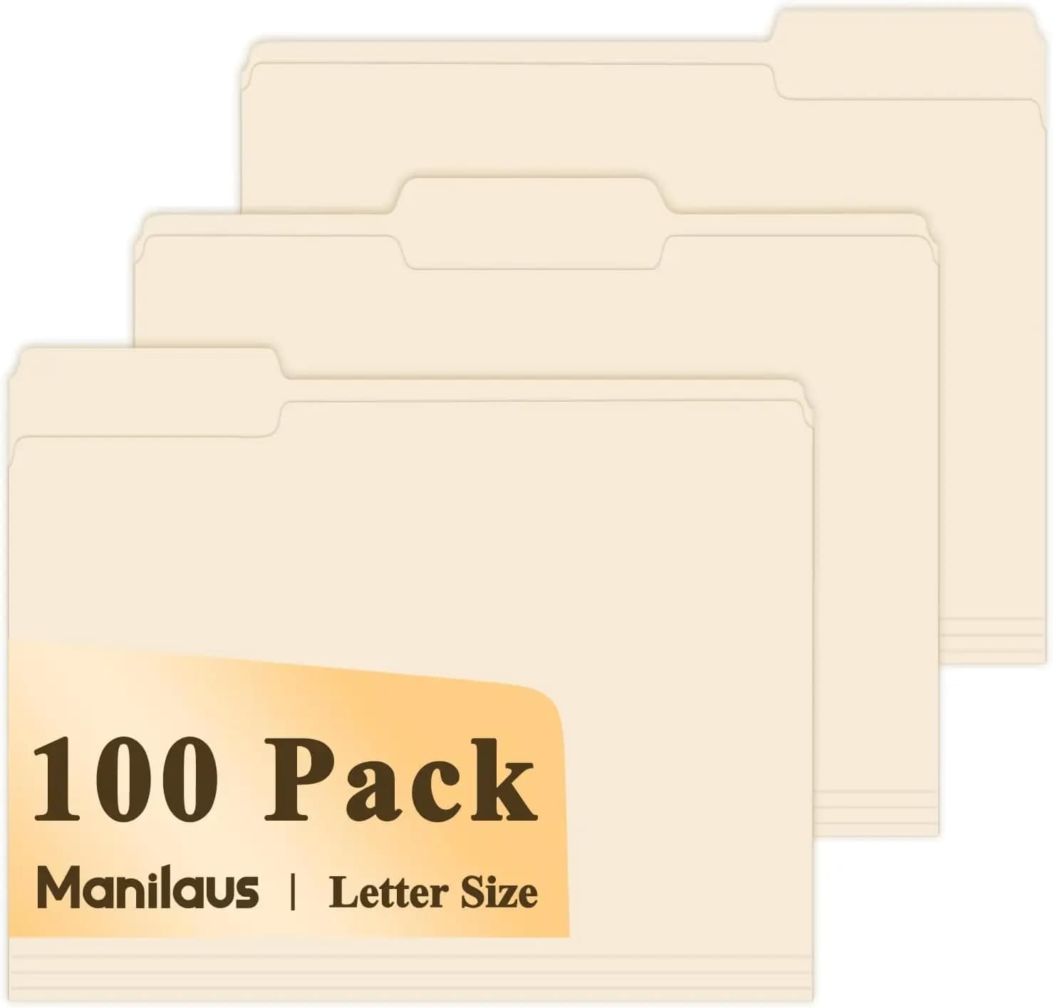 Confezione da 100 Cartelle in Carta Manila Formato Lettera 8,5 x 11 con Linguette Tagliate a 1/3 per Organizzazione Documenti in Ufficio, Scuola e Casa