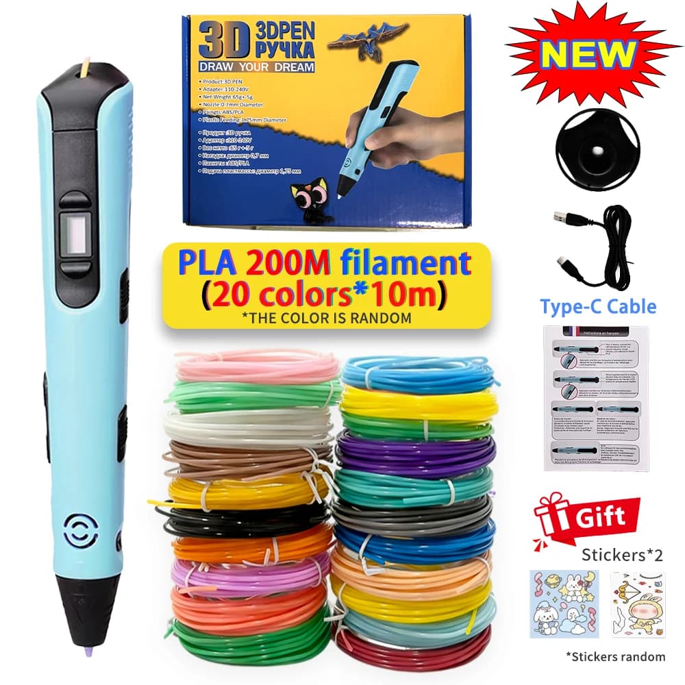 New 3D Pen for Children, Set 3D Printer Fai-da-Te, Filament PLA, Creative Educational Toys for Children, Birthday Gifts and Christmas