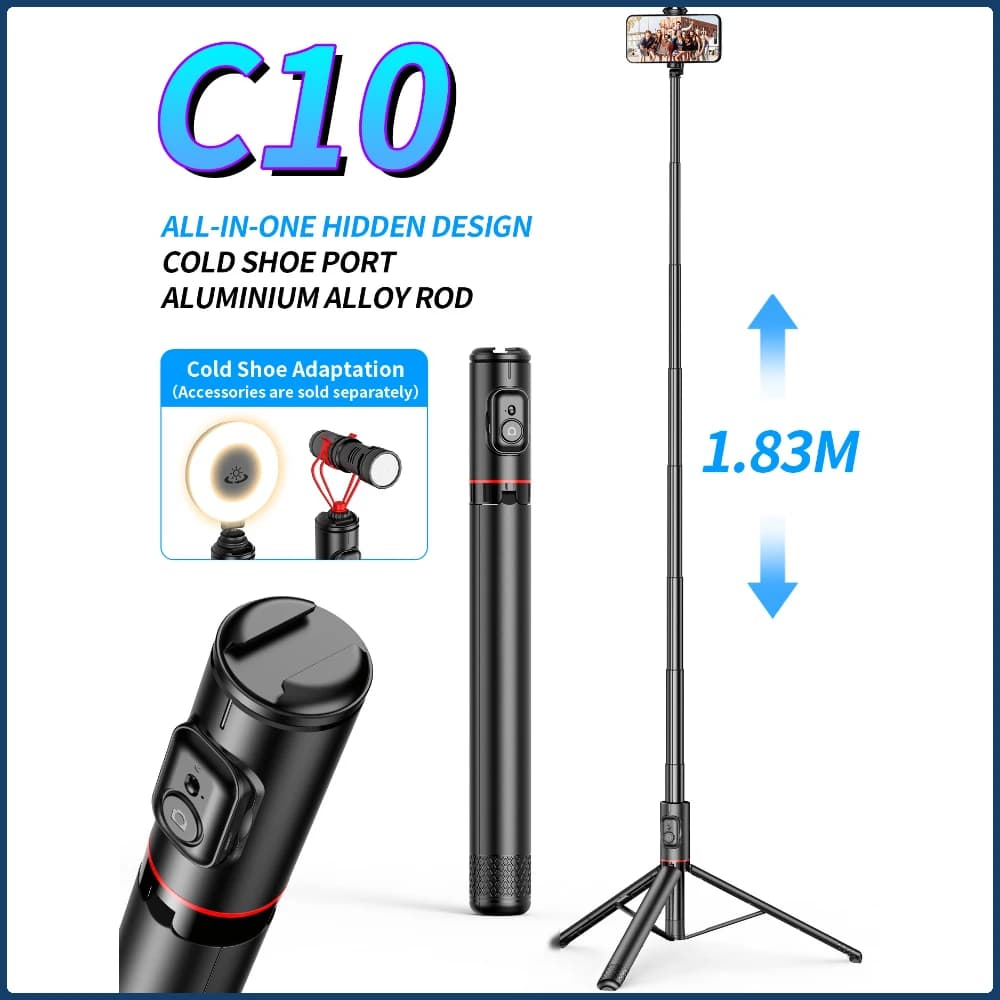 Treppiede per selfie stick remoto wireless Bluetooth per smartphone Bastone selfie con asta in lega di alluminio da 72 pollici per telefono cellulare Android IPhone