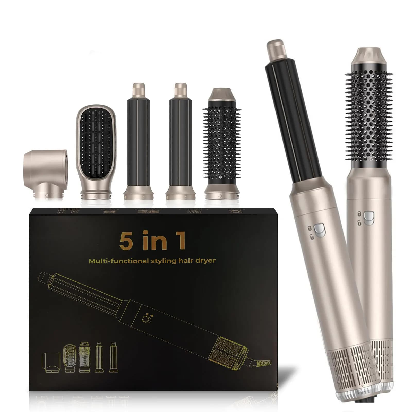 Nuovo pettine ad aria calda 5 in 1, asciugacapelli multifunzionale Amazon, ferro arricciacapelli automatico, capelli lisci, grande asciugacapelli a vento