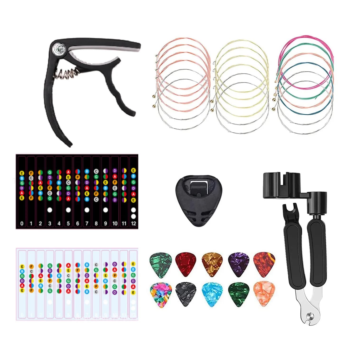 【New User-Coupon!】18PCS Guitar Strings Kit,Acoustic Guitar Changing Tool,Acoustic Strings,Guitar Picks,Capo,Scale Stickers,Picks