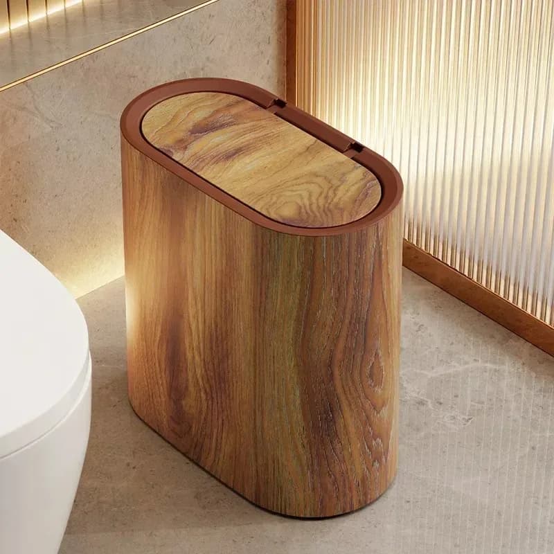 Cestino per rifiuti a pressione con texture in marmo nordico, contenitore stretto antiodore con coperchio per bagno, toilette, casa e hotel