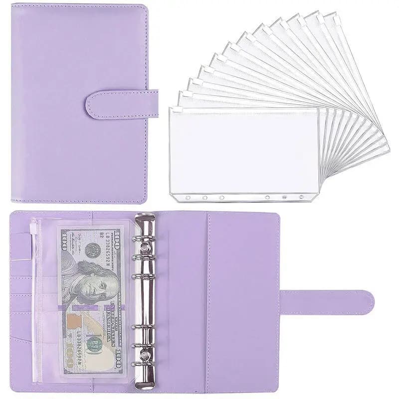 Set di Quaderni e Agende A6 in Pelle PU Colorata con 12 Buste per Contanti e 12 Tasche A6 per la Gestione del Risparmio
