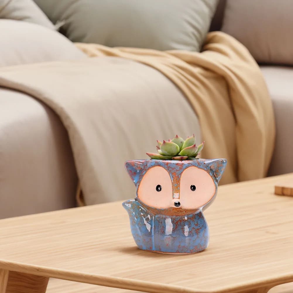Volpe in ceramica succulenta vaso cartone animato bonsai vaso multifunzione piccolo porta piante con foro di scarico fioriera succulenta per l'home office