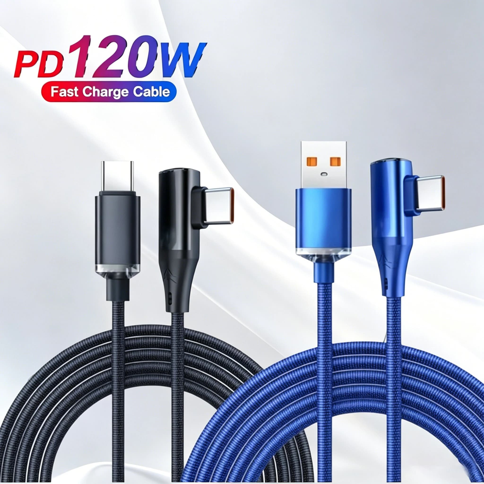 Cavo di ricarica rapida da 120W 6A, da USB-C a USB-C, con angolo di 90 gradi, per la ricarica rapida e il trasferimento dati, compatibile con iPhone, Samsung, Huawei