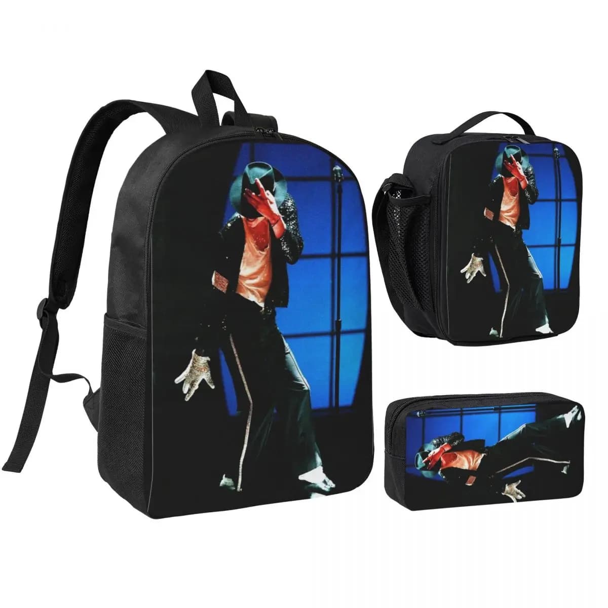 3pecs/set Best Dance Musical MJ King Of Pop Backpack for Student High-capacity College Canvas Bags Lunch bag Pencil Case