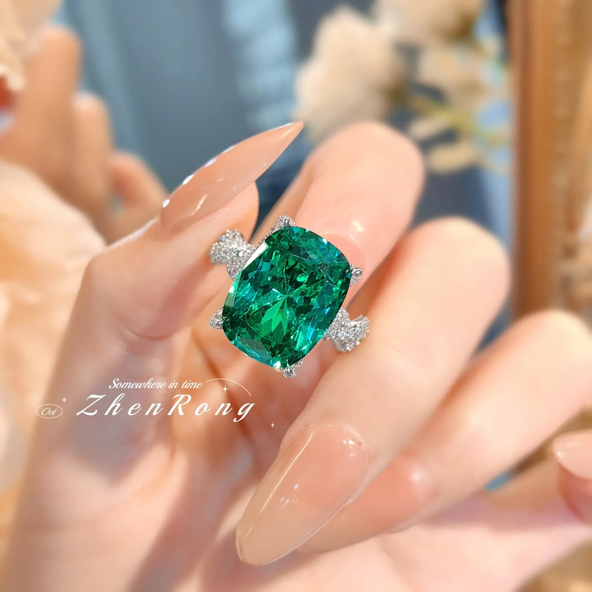 S925 Sterling Silver Fashion Light Luxury Ring For Women Inlaid With Large Carat Rectangular High Carbon Diamond