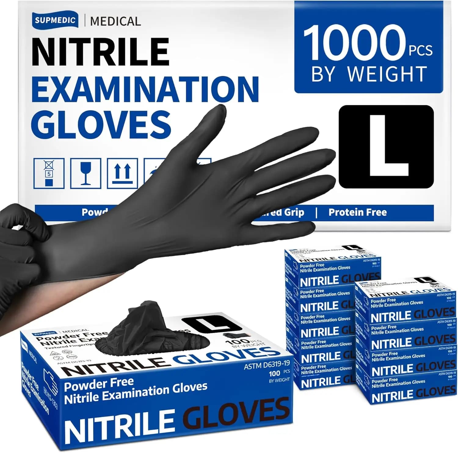 Guanti Monouso in Nitrile per Esami, 1000 Pezzi, Senza Lattice e Senza Polvere, per Pulizie e Cucina, Neri