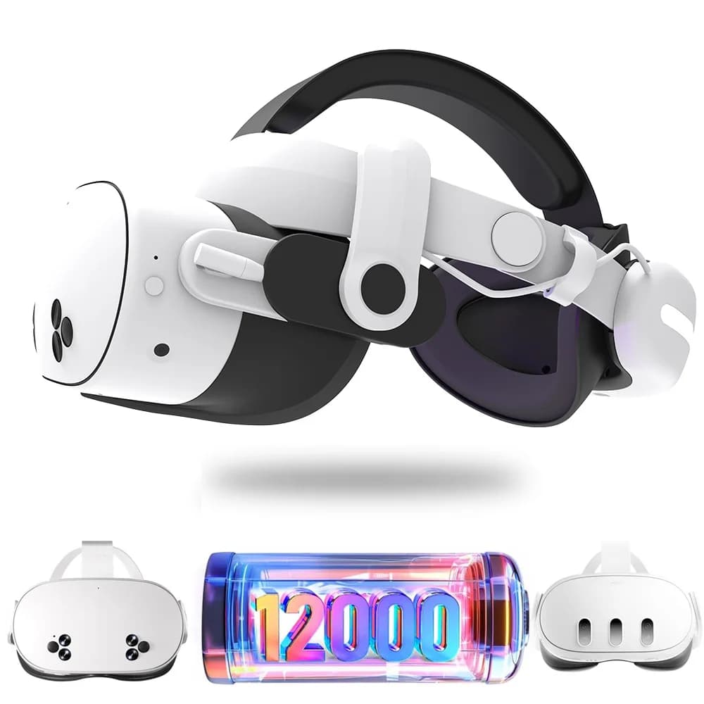Elite accessory for VR Quest3S visor: Adjustable Headband with Charging 12000mAh for a Comfortable Game Experience with Meta Quest3