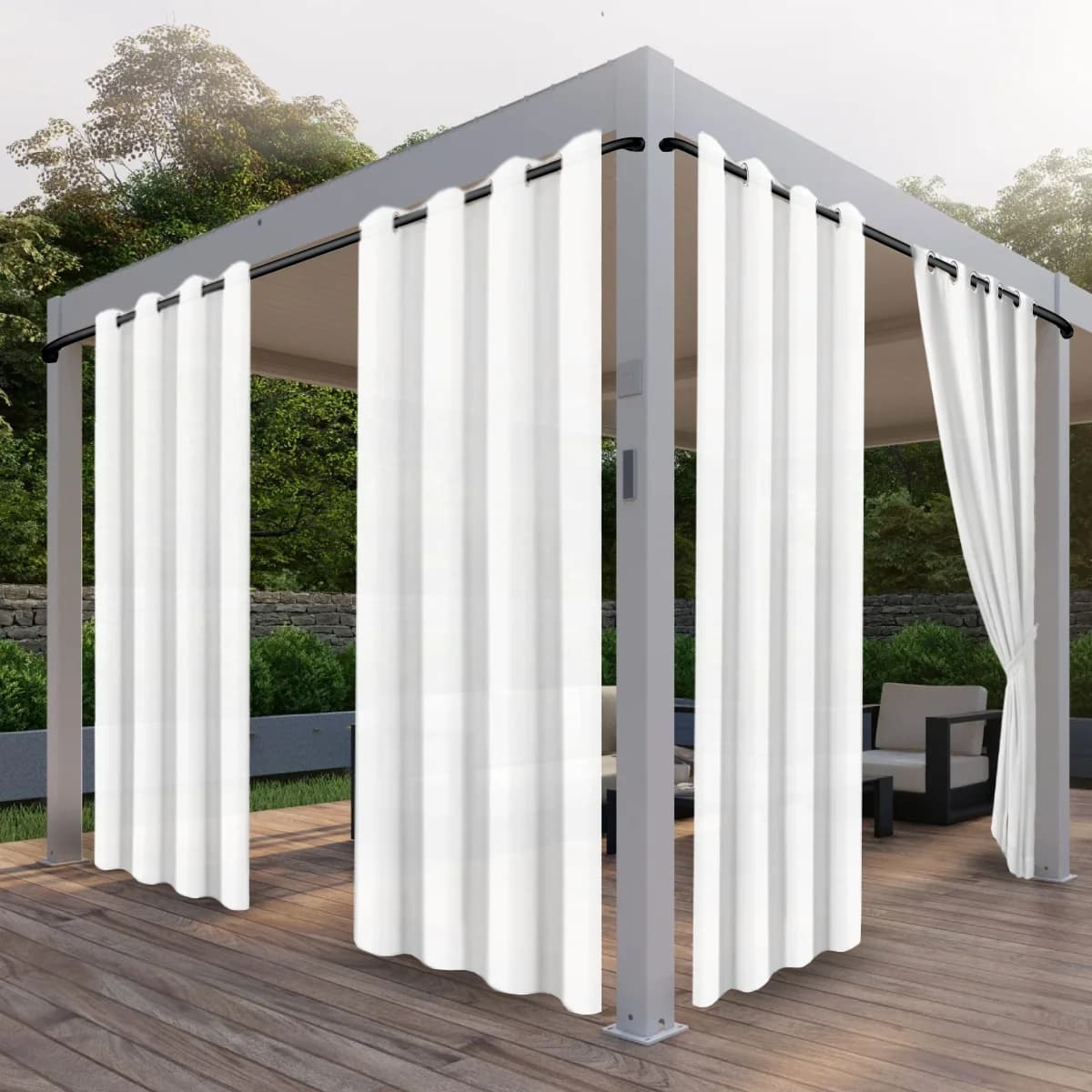 2PCS Heavy-Duty Waterproof Outdoor Curtains - Sunscreen, UV Guard,.Anti-Rust Grommets - Privacy Enhancing, Weatherproof Design