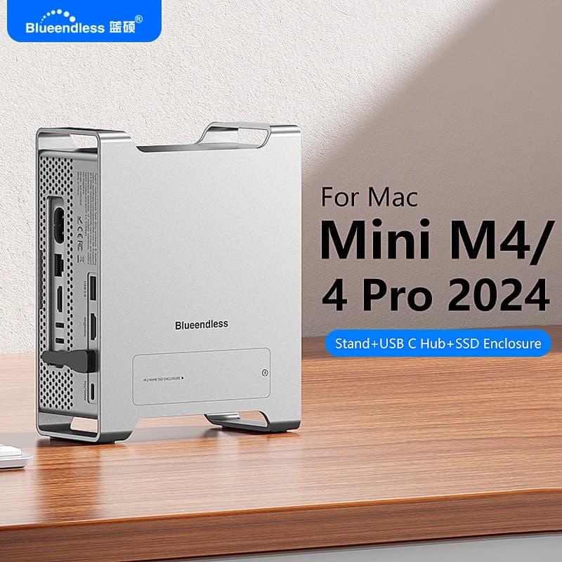 Blueendless per Mac Mini M4 Docking Station con 10 Gbps USB 3.2 USB 2.0 SD TF M.2 NVME Custodia in alluminio