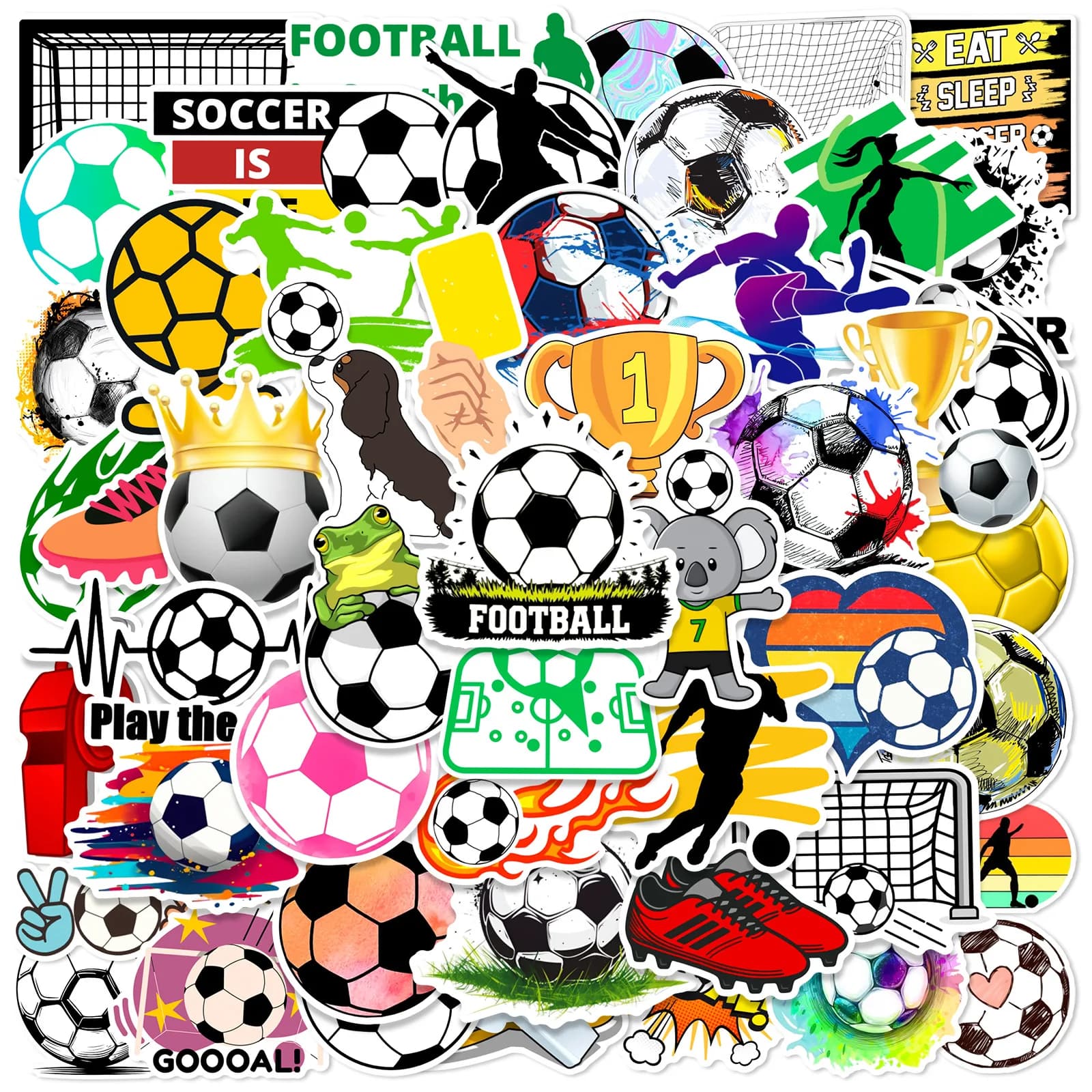 10/25/50pcs Graffiti Calcio Adesivi Calcio Sport per Decorazione FAI DA TE Valigia Bottiglia di Acqua Telefono Laptop Skateboard Scrapbooking