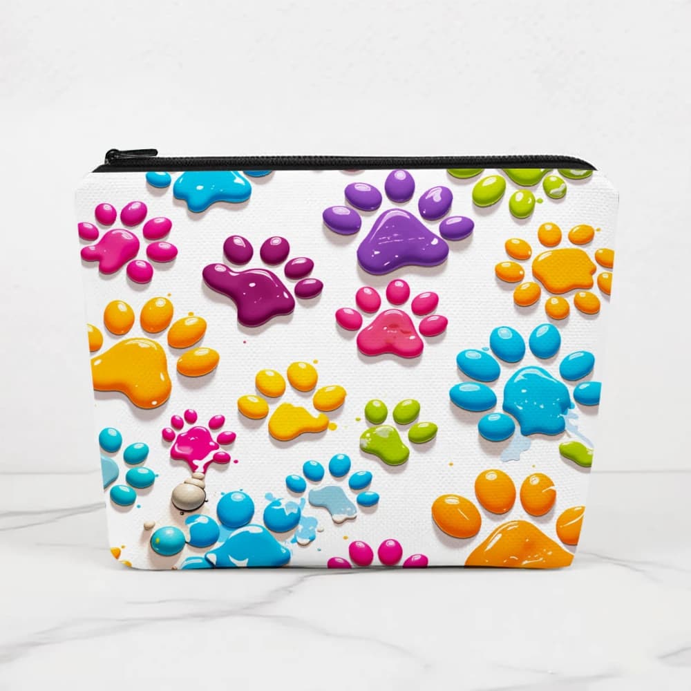 Borse per il trucco con motivo a impronte di zampe colorate per ragazze, pochette per cosmetici, borsa da toilette, astuccio per matite, custodia da viaggio
