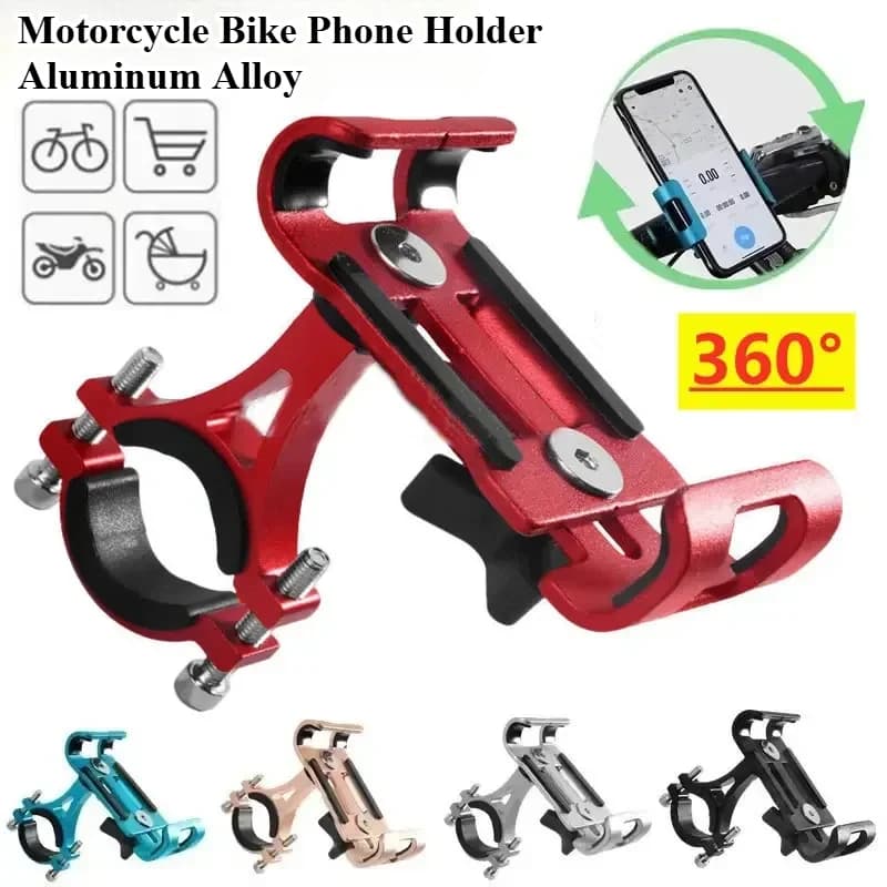 Supporto per Telefono da Bicicletta in Lega di Alluminio 360° ° Supporto Girevole Antiscivolo in Metallo per GPS Moto, Clip Universale per Bicicletta, Supporto Telefono