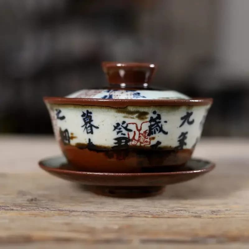 Chinese Calligraphy Gaiwan For Tea Pottery Tureen With Lid Teaware Travel Kung Fu Tea Set Chinese Cup Bowls Chawan