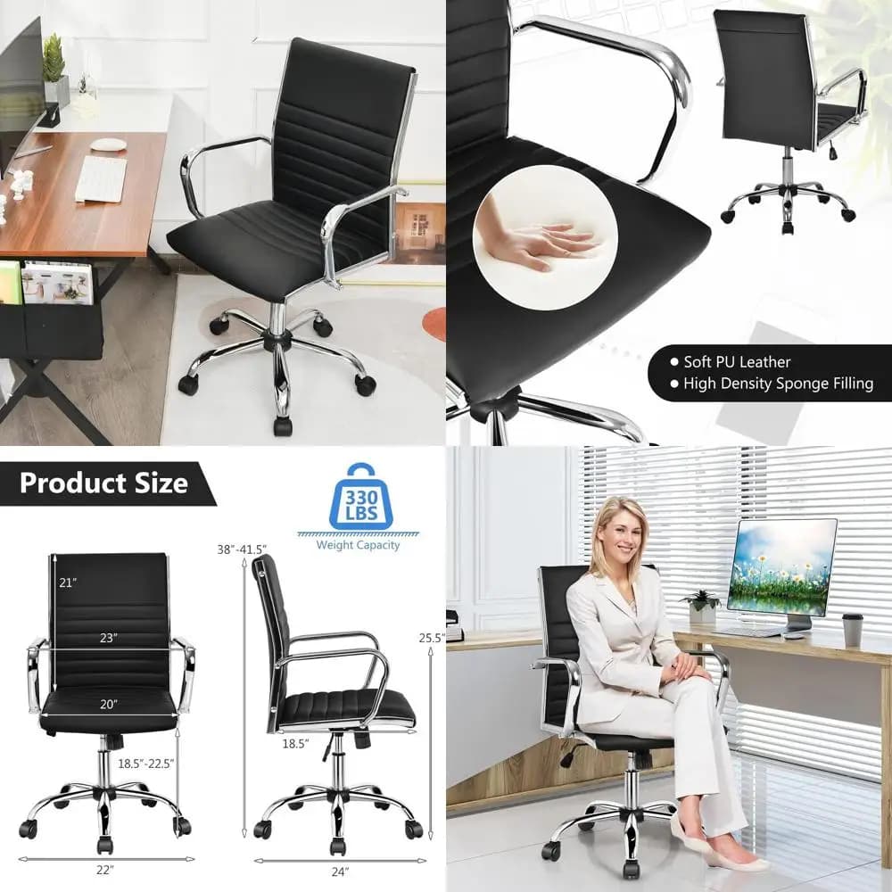 Sedia Ergonomica in Pelle PU Scanalata con Schienale Alto, Altezza Regolabile, Funzione Dondolo e Supporto Lombare per Casa e Ufficio