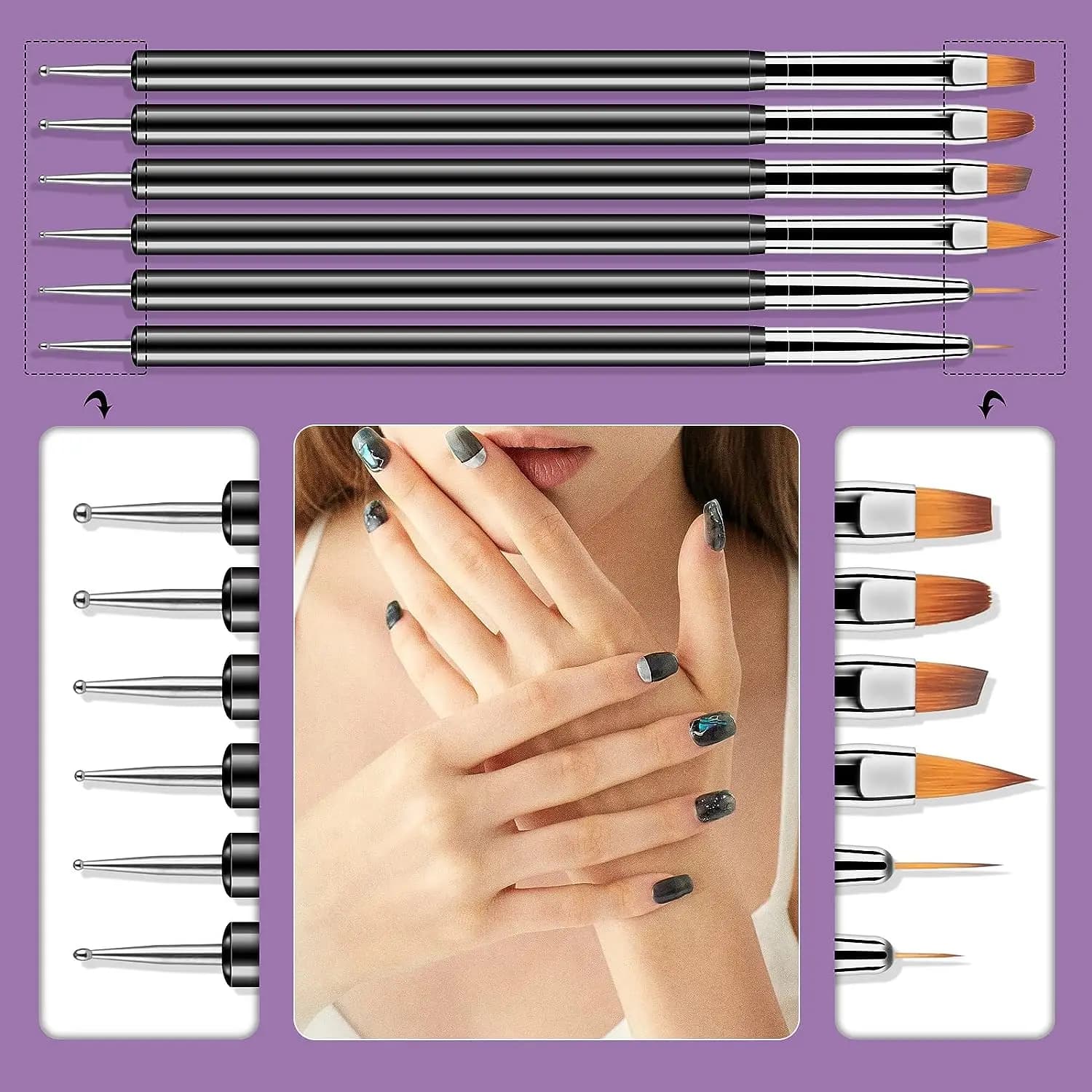Set di 6/31 Pennelli per Nail Art, per Disegno, Pittura, Intaglio, Punteggiatura, Pennelli Piatti e a Ventaglio, per Gel Acrilico, Smalto UV, Strumenti per Manicure