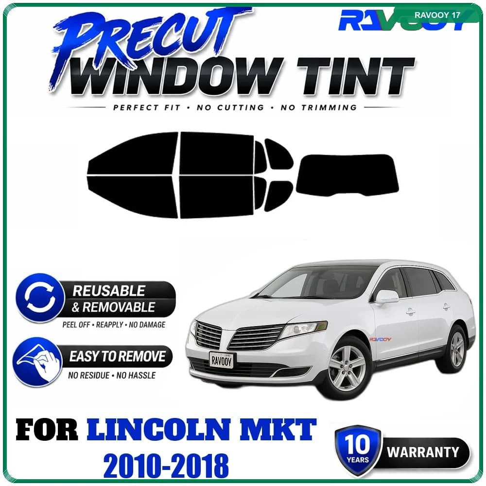 RAVOOY Precut Window Tint, Reusable Removable EPU Film, Custom Fit for Lincoln MKT 2010-2018, UV Heat Protection