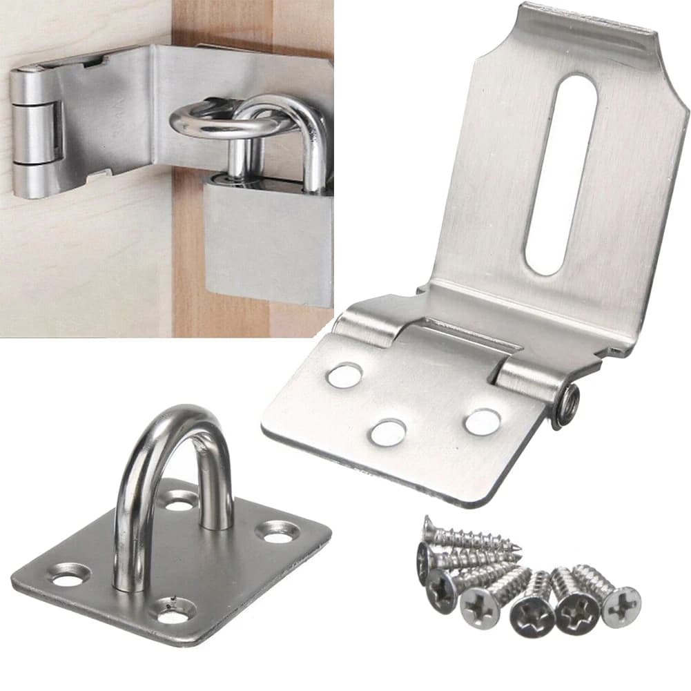 Chiusura a scatto in acciaio inossidabile Lucchetto Chiusura per cancello Hasp Porta con graffetta Chiusure a 90 gradi Serratura per capannone Hardware antifurto