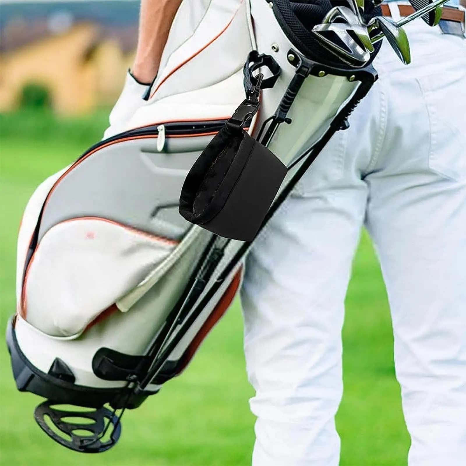 Reusable Golf Ball Cleaning Bag with Clip Lightweight Storage Pocket for Golfers Gift and Equipment