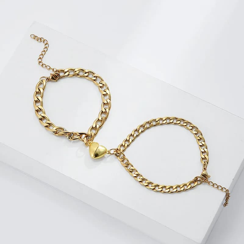 Braccialetti per coppie con magnete color oro Bracciale per attrazione del cuore Fascino in acciaio inossidabile Catene cubane semplici Regali per gioielli con serratura a chiave