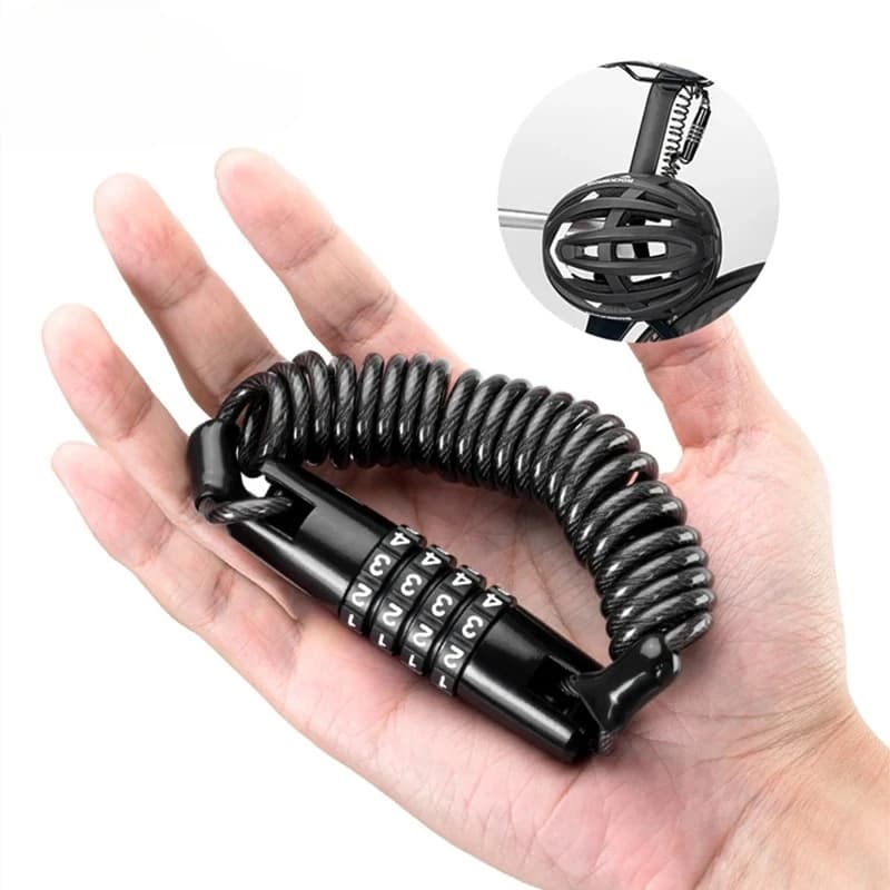 Helmet lock with 4-digit anti-theft combination Steel cable reel pad for seat for safe helmet for motorcycle electric bike