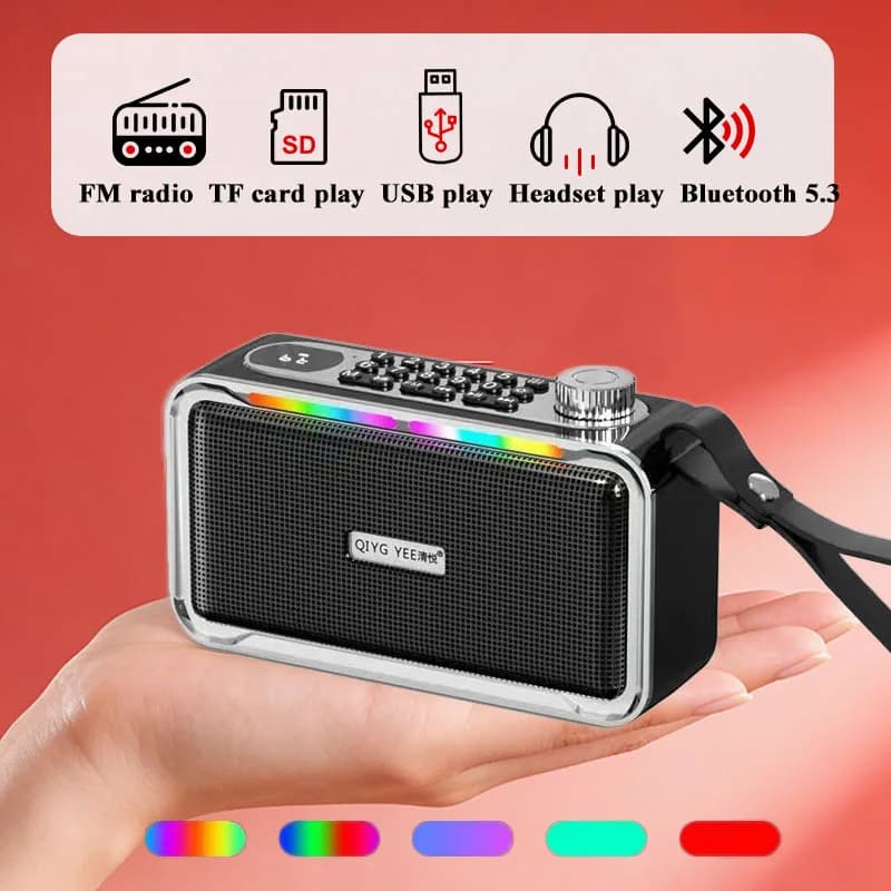 Mini Radio FM Portatile Ricaricabile, Altoparlante Bluetooth con Subwoofer, Registratore, Lettore Musicale MP3 Wireless, Supporto USB e Doppia Scheda TF