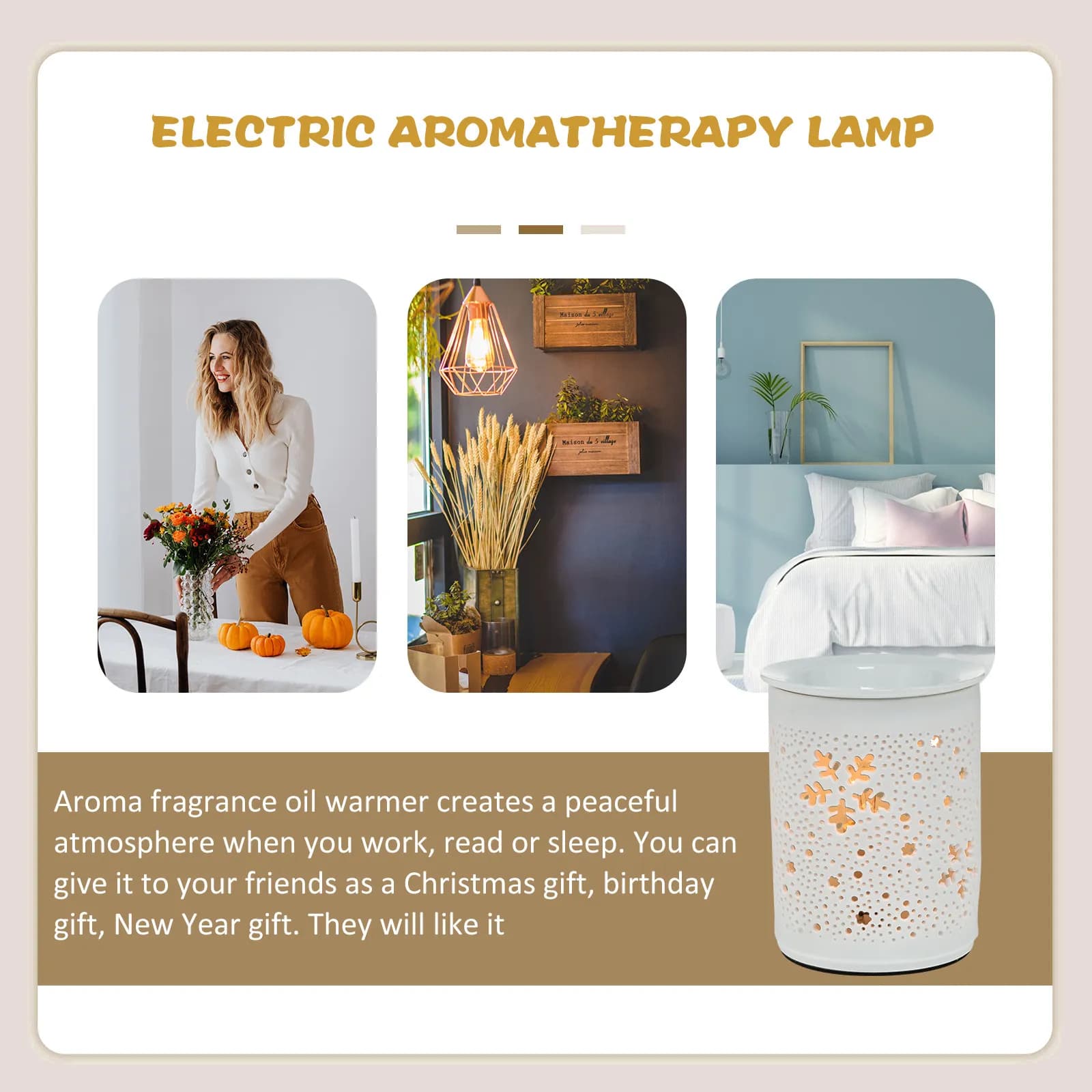 Elegante Diffusore di Aromi a Forma Rotonda, Lampada Notturna, Scaldatore per Oli Essenziali con Spina EU, Deodorante per Ambienti