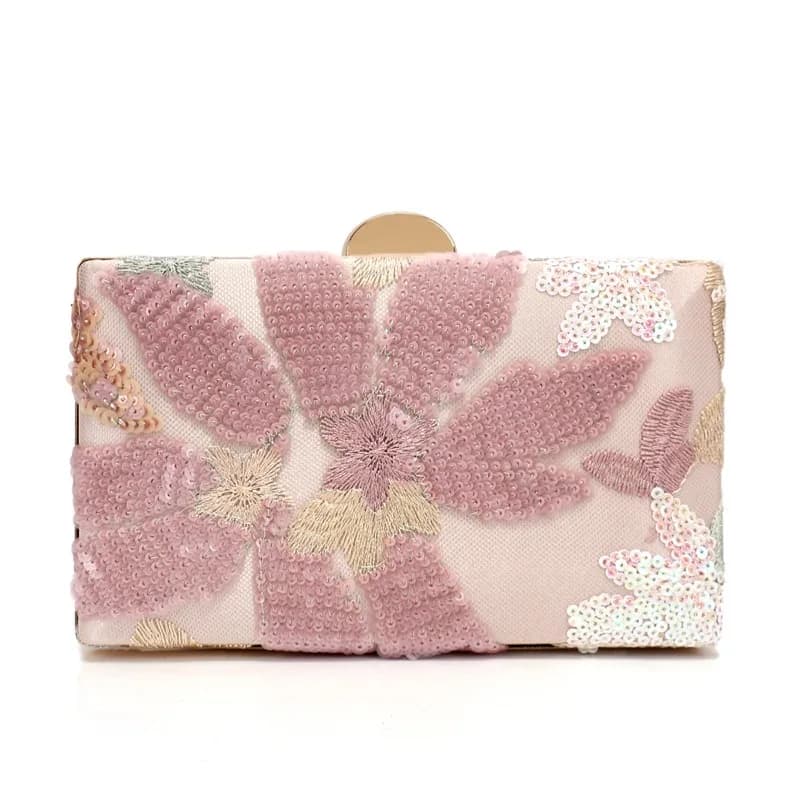 Borsa da Sera Rosa alla Moda con Paillettes e Fiori Ricamati per Donna 2026, Pochette Versatile per Abiti, Borsa Quadrata Piccola per Matrimoni