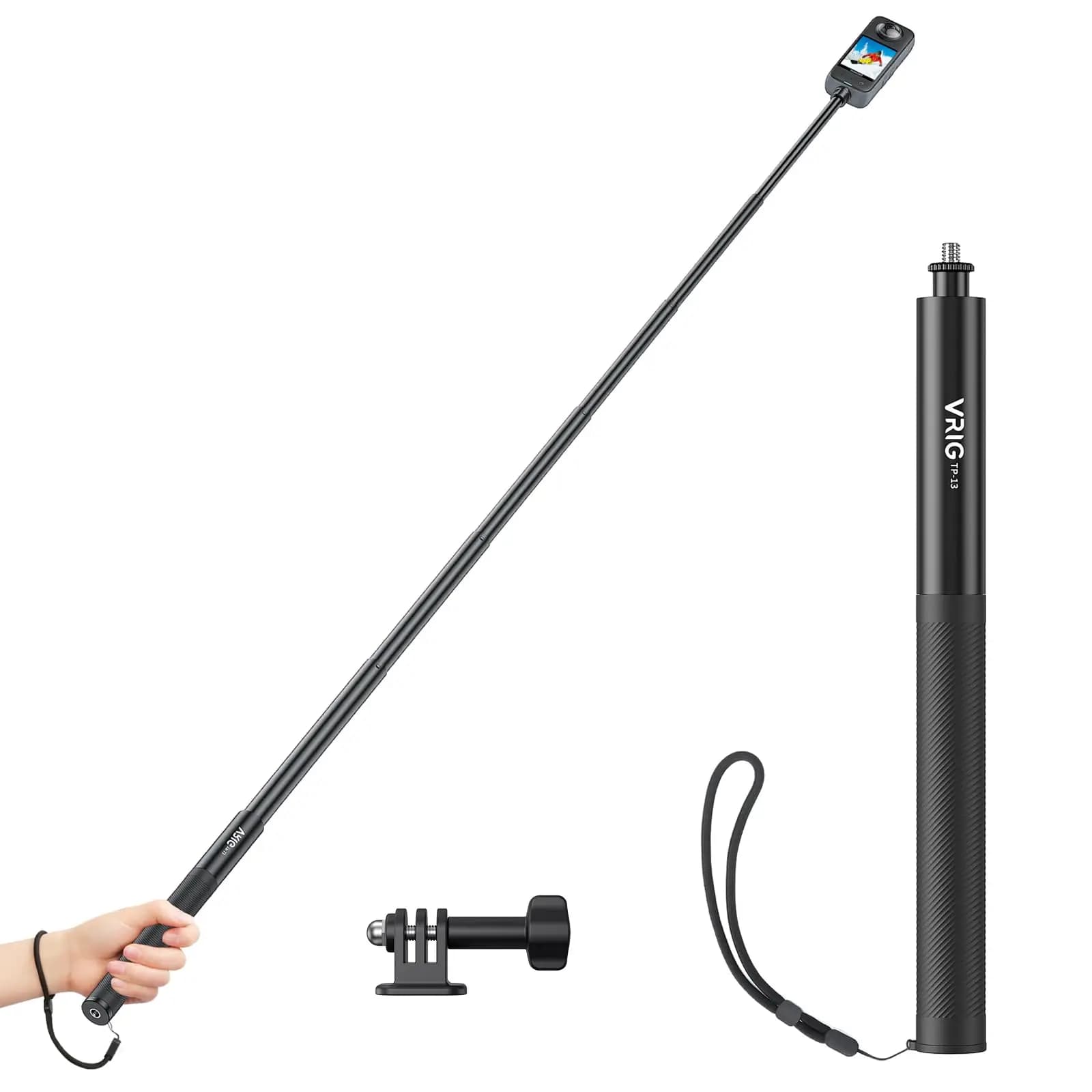 VRIG TP-13 53" Bastone selfie invisibile per Insta360 1/4" Bastone esteso Palo invisibile per DJI Action Camera Insta360 GoPro