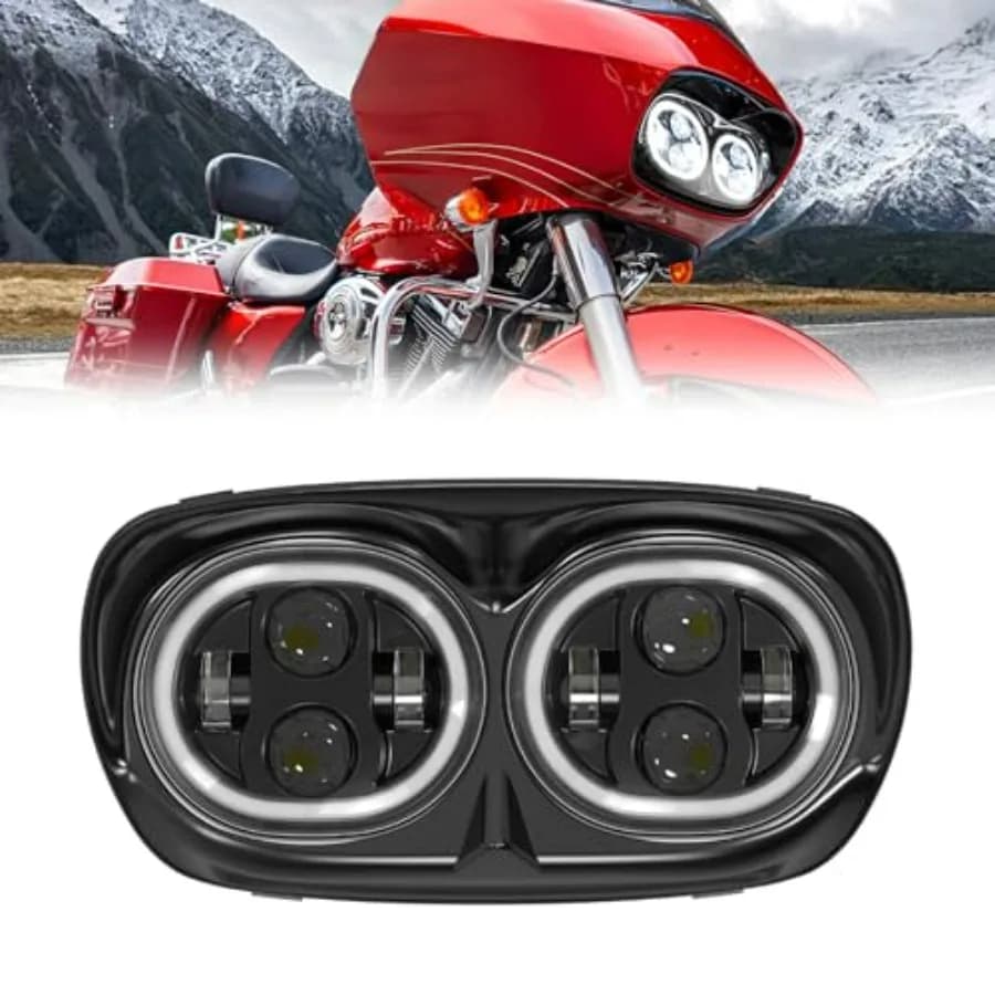Faro anteriore con anello Halo per Harley Road Glide 04-13 Fari LED 2 in 1 con kit luce anteriore abbagliante e abbagliante in nero con B
