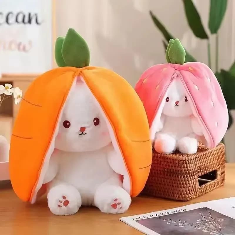 Kawaii Fruit Bunny Plush Toy Cute Carrot Strawberry Turn Into Rabbit Plush Toy Kids Birthday Christmas Gift Peluches