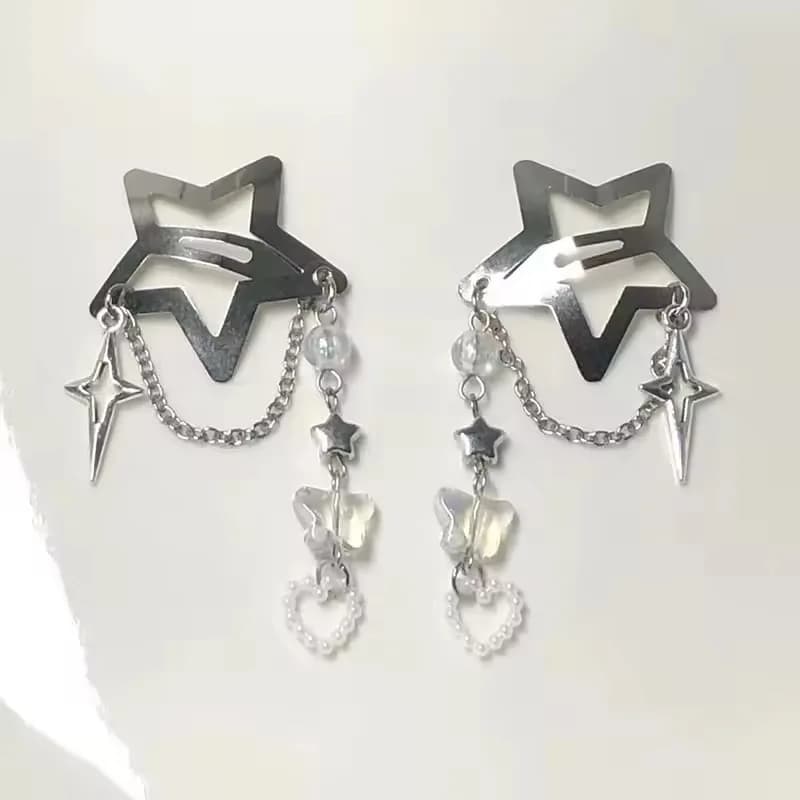 2 Pezzi Nuova Moda Coreana Fermaglio per Capelli a Stella a Cinque Punte con Nappa Laterale, Creativo Fatto a Mano, Stile Y2K, per Ragazze Dolci, con Farfalla