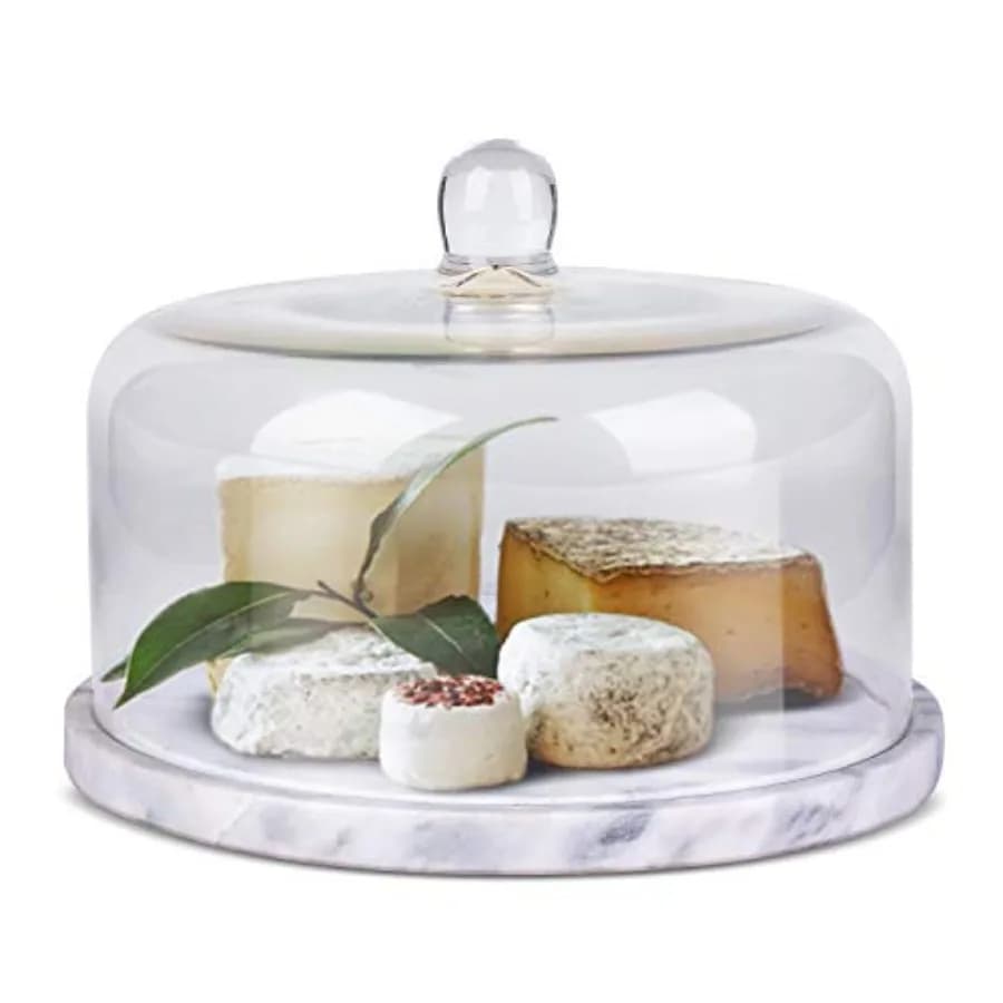 Raised for Marble Cake with Cover, Round Glass Cover, Tray for Serving Cake, Stone Tagliere Set, 11 Inches