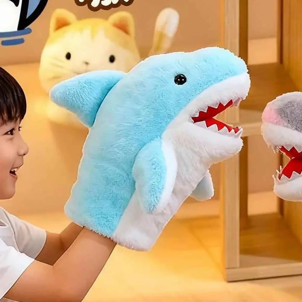 Burattino a mano con squalo interattivo da 20 cm, simpatico cartone animato interattivo, squalo simulato, bocca aperta, animale, gioco per bambini