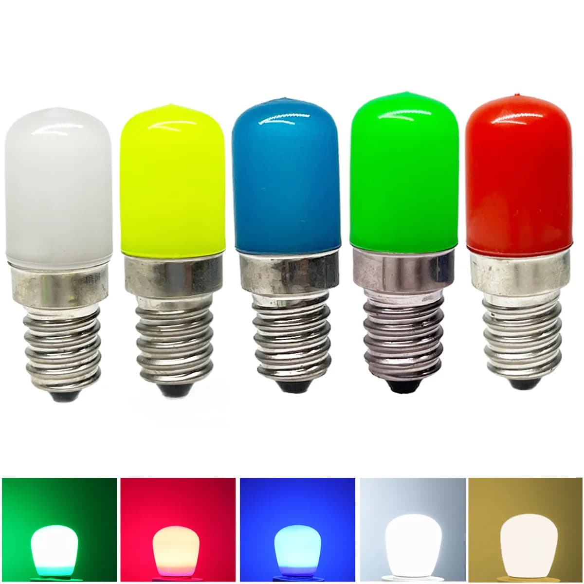 Lampadina LED colorata T18 Mini E14 E12 per frigorifero 2W Rosso Verde Blu Giallo Lampada bianca fredda / calda AC 85-265V per congelatore