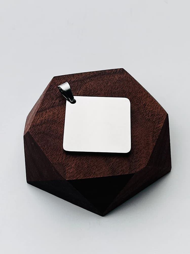 Stainless Steel Square Pendant with Laser Engraving, Custom Necklace with Name, Logo or Text, Gift Keyring