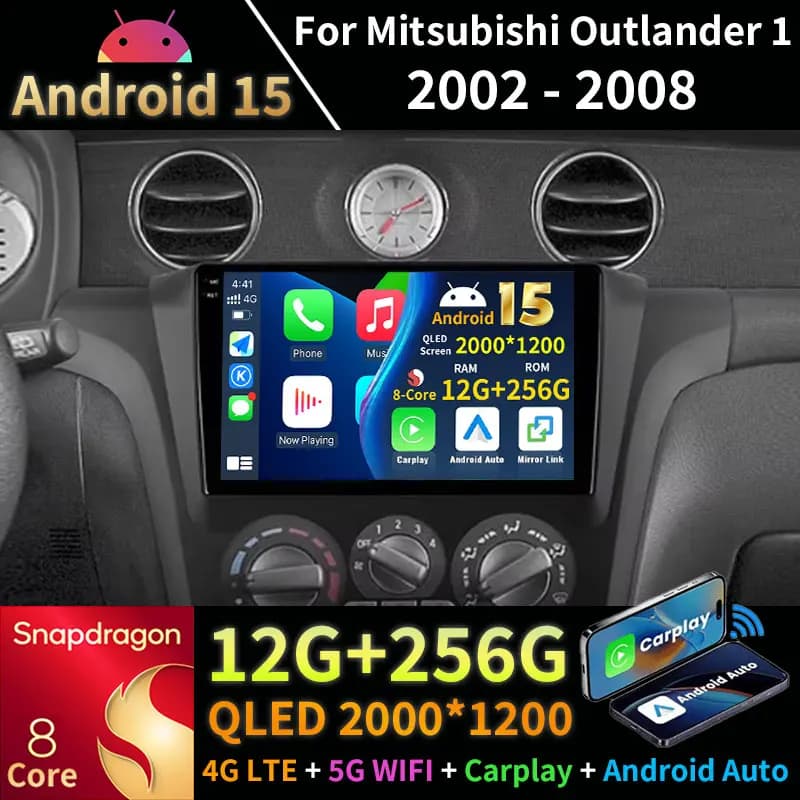 Android 15 Carplay Per Mitsubishi Outlander 1 2002 - 2008 Wireless Navi Auto Sistemi Intelligenti DSP RDS Lettore Video Auto GPS BT