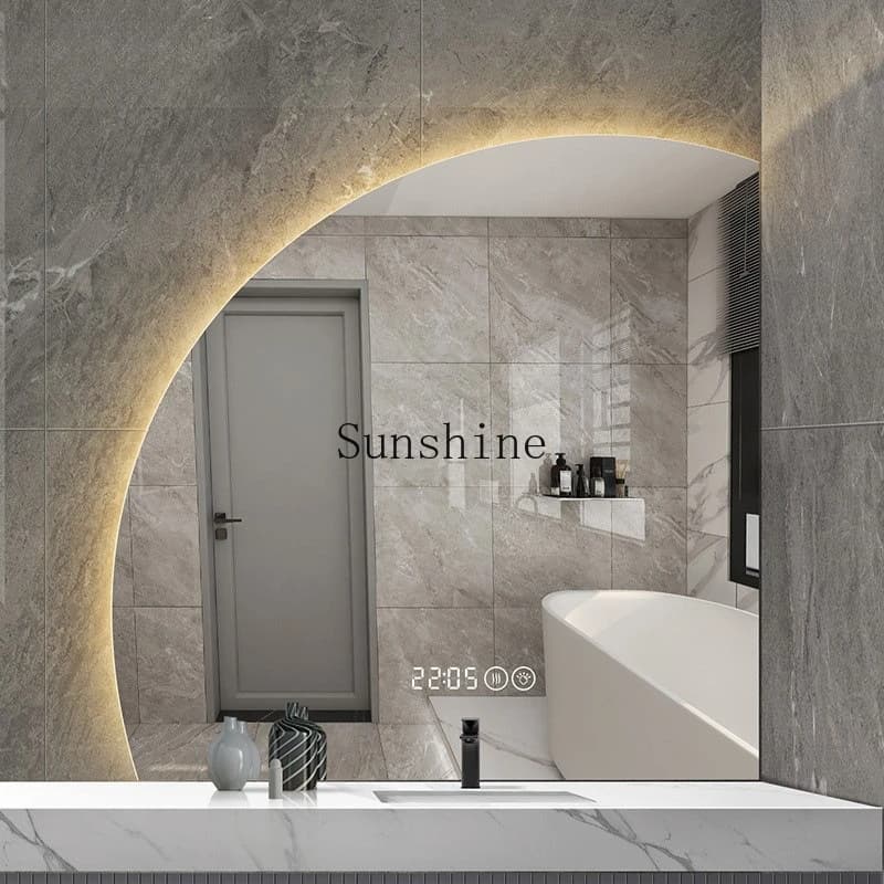 Specchio intelligente creativo ad arco semicircolare a forma speciale, bagno a parete con bagno leggero