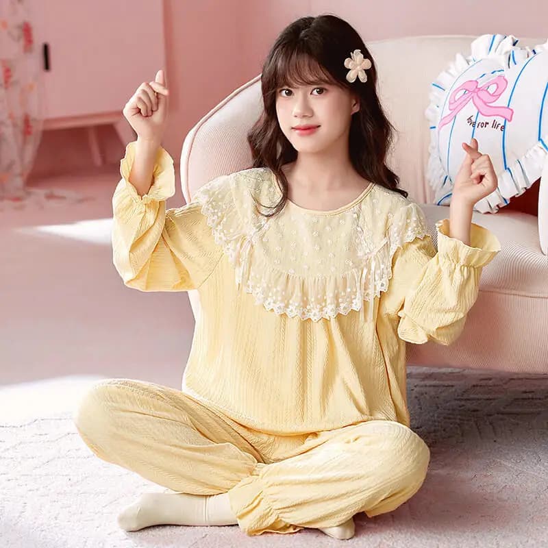 Girls' Sleepwear Children's Long Sleeved Pants New Spring and Autumn Sets Princess Style Home Clothes Set for Adults and Girls