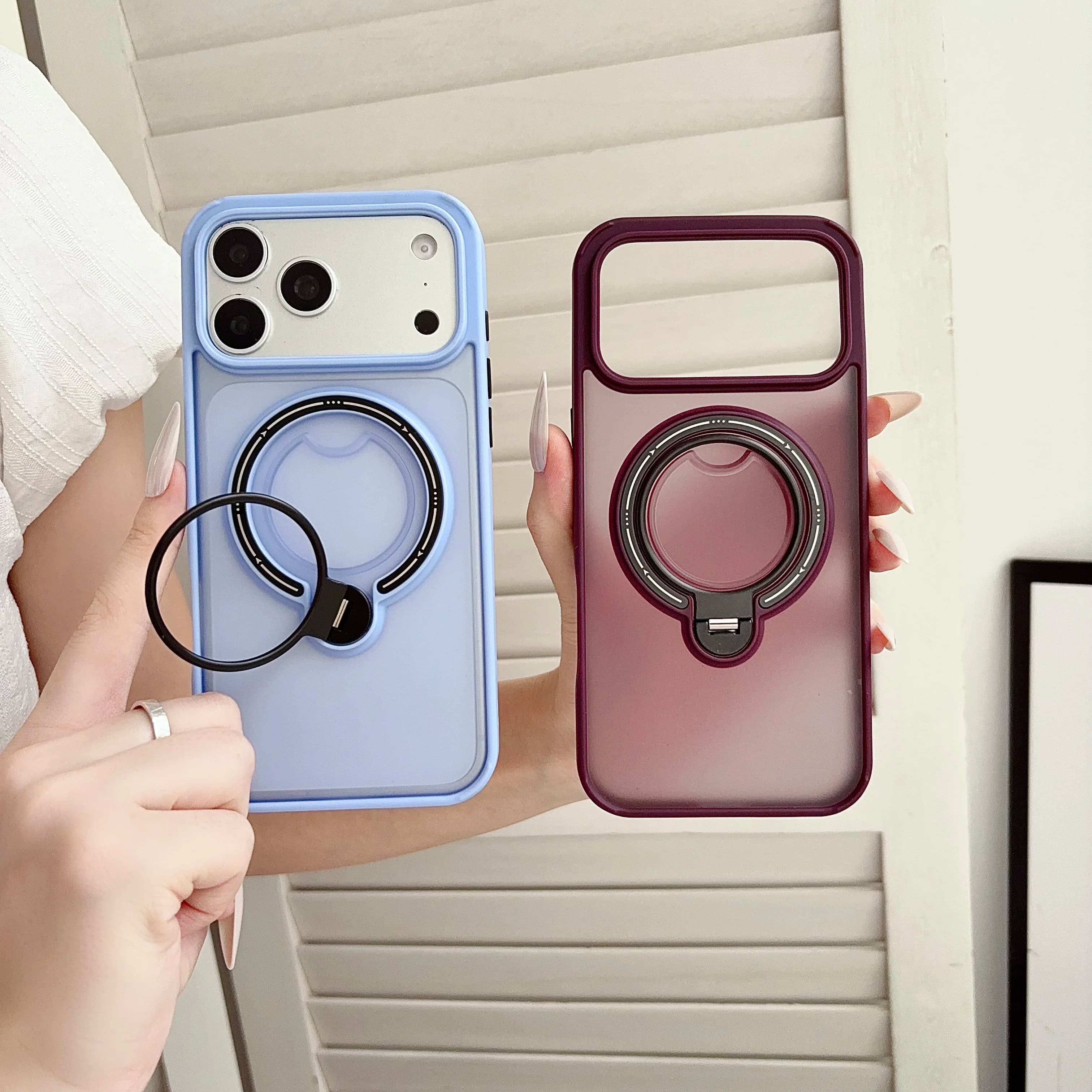 360° Rotating Holder Magnetic Phone Case For Iphone 17 18 Pro Max Stand Phone Cover For Magsafe Luxury Frosted Back Panel Shell