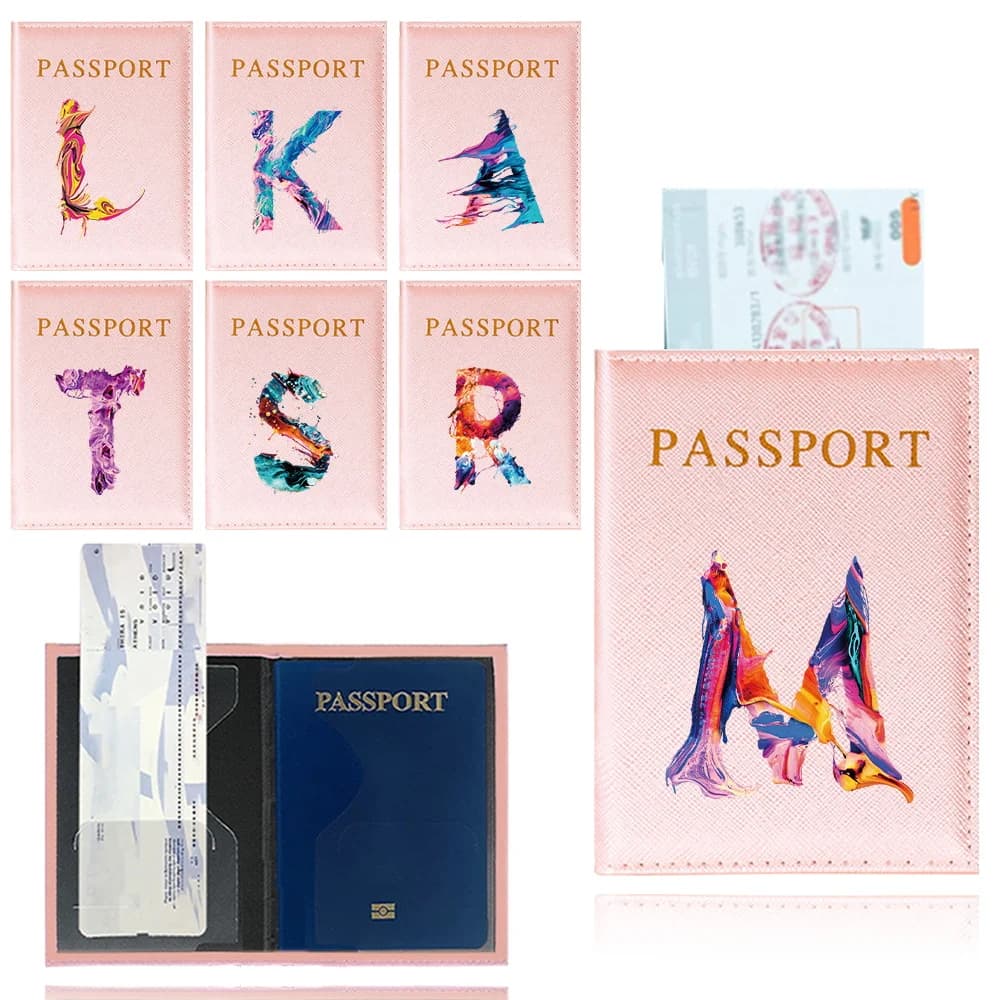 Porta Passaporto Rosa Impermeabile, Custodia da Viaggio per Passaporto con Stampa Serie Lettere, Porta Biglietti Aerei e Carte